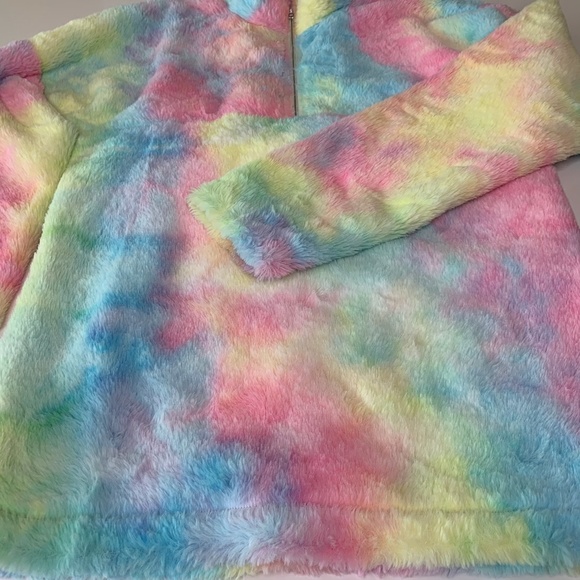 Unicorn Cotton Candy FauxFur Fleece Pullover 1/2 Zip Sweatshirt - Picture 2 of 5